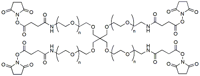 Molecular structure of the compound: 4arm-PEG-Succinimidyl Amido Succinate, MW 20,000
