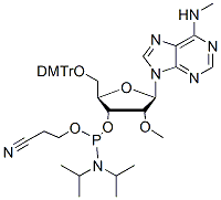 Molecular structure of the compound: 5’-O-(4,4’-Dimethoxytrityl)-2’-O-methyl-N6-methyladenosine 3’-CED phosphoramidite