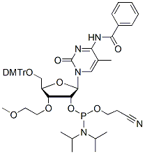 Molecular structure of the compound: 3’-O-MOE-5Me-C(Bz)-2’-phosphoramidite
