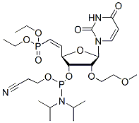 Molecular structure of the compound: 1-[(5E)-3-O-[(Bis-diisopropylamino)(2-cyanoethoxy)phosphino]-5,6-dideoxy-6-(diethoxyphosphinyl)-2-O-(2-MOE)-β-D-ribo-hex-5-enofuranosyl]uracil
