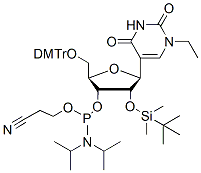 Molecular structure of the compound: N1-Ethyl-2’-O-TBDMS-5’-O-DMTr-3’- phosphoramidite