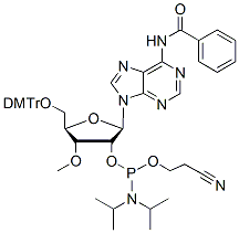 Molecular structure of the compound: N6-Bz-5’-O-DMTr-3’-O-methyladenosine-2’-O-CED-phosphoramidite