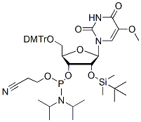 Molecular structure of the compound: 5’-O-DMTr-2’-O-TBDMS-5-methoxyuridine-3’- (cyanoethyl-N,N-diisopropyl)phosphoramidite
