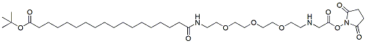 Molecular structure of the compound: 18-(NHS ester-methylamine-PEG3-ethylcarbamoyl)heptadecanoic-t-butyl ester