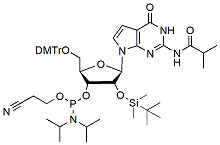 Molecular structure of the compound: 7-Deaza-2'-O-TBDMS-guanosine (N-iBu)-3'-CEP