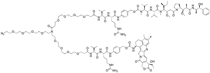 Molecular structure of the compound: N-(Azido-PEG4)-N-(PEG4-Val-Cit-PAB-MMAE)-N-(PEG4-Val-Cit-PAB-Exatecan)
