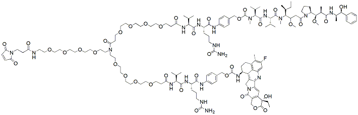 Molecular structure of the compound: N-(Mal-PEG4)-N-(PEG4-Val-Cit-PAB-MMAE)-N-(PEG4-Val-Cit-PAB-Exatecan)