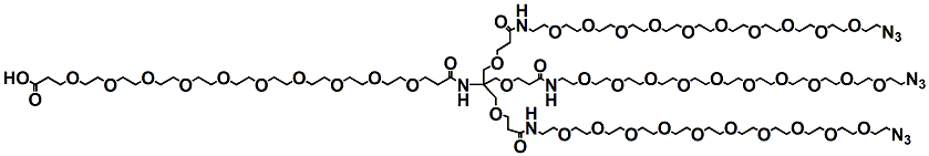 Molecular structure of the compound: (Acid-PEG10)-Tri-(Azide-PEG10-ethoxymethyl)-methane
