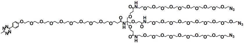 Molecular structure of the compound: (Methyltetrazine-PEG10)-Tri-(Azide-PEG10-ethoxymethyl)-methane