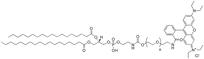 Molecular structure of the compound: DSPE-PEG-Rhodamine, MW 1,000
