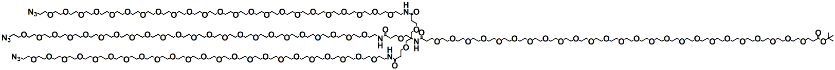 Molecular structure of the compound: t-butyl ester-PEG25-Amide-Tri(3-methoxypropanamide-PEG23-Azide) Methane