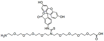 Molecular structure of the compound: N-(Amino-PEG4)-N-Fluorescein-PEG4-acid
