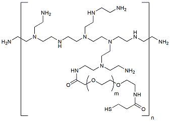 Molecular structure of the compound: PEI-g(2k)-PEG(2k)-Thiol, 20% PEG ratio