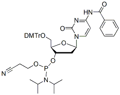 Molecular structure of the compound: 5-O-DMT-N4-Benzoyl-2-Deoxycytidine-CE Phosphoramidite