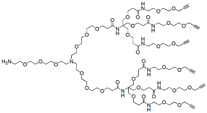 Molecular structure of the compound: N-(Amine-PEG3)-N-bis-(PEG3-Amino-Tri-(Propargyl-PEG2-ethoxymethyl)-methane), TFA salt