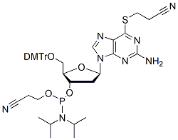 Molecular structure of the compound: 6-S-(2-Cyanoethyl)-2-deoxy-5-O-DMTr-
6-thioguanosine 3-CED phosphoramidite