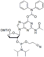 Molecular structure of the compound: DMTr-TNA-G(O6 - CONPh2)(N2Ac)-amidite