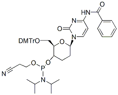 Molecular structure of the compound: Beta-D-homoDNA-C(Bz)-phosphorami
dite