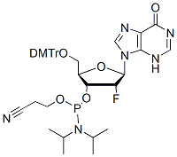 Molecular structure of the compound: 2-Fluoro-5-O-DMT-2-deoxyinosine-3-CE-phosphoramidite