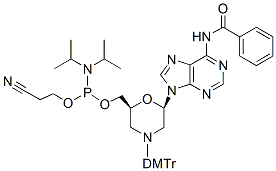 Molecular structure of the compound: N-DMTr-N6-benzoyl-morpholino-A-5-O-phosphoramidite