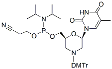 Molecular structure of the compound: N-DMTr-morpholino-T-5-O-phosphoramidite