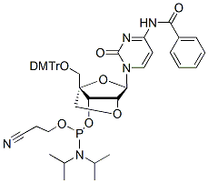 Molecular structure of the compound: DMTr-LNA-C(Bz)-3-CED-phosphoramidite