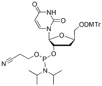Molecular structure of the compound: 5-O-DMTr-3-deoxyuridine 2-CED phosphoramidite