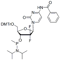 Molecular structure of the compound: 5-O-DMTr-2,2-difluoro-dC(Bz)-methyl phosphonamidite