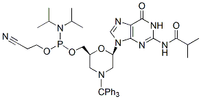 Molecular structure of the compound: N-Trityl-N2-isobutyryl-morpholino-G-5-O-phosphoramidite