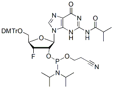 Molecular structure of the compound: 3-F-3-dG(iBu)-2-phosphoramidite