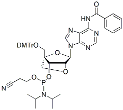 Molecular structure of the compound: DMTr-LNA-A(Bz)-3-CED-phosphoramidite