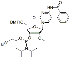 Molecular structure of the compound: N4-Bz-5-O-DMTr- 2-OMe-cytidine-3-CED-phosphoramidite