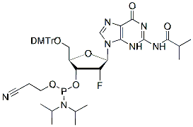 Molecular structure of the compound: DMT-2-Fluoro-dG(Ib) Phosphoramidite
