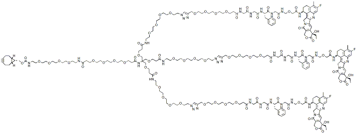 Molecular structure of the compound: endo-BCN-PEG4-amide-PEG4-tri(PEG4-triazole-PEG4-GGFG-Dxd)