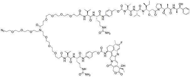 Molecular structure of the compound: N-(Azido-PEG3)-N-(PEG4-Val-Cit-PAB-MMAE)-N-(PEG3-Val-Cit-PAB-Exatecan)