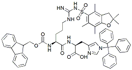 Molecular structure of the compound: Fmoc-Arg(Pbf)-His(Trt)-OH