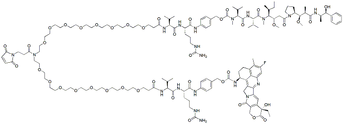 Molecular structure of the compound: N-(Mal)-N-(PEG8-Val-Cit-PAB-MMAE)-N-(PEG8-Val-Cit-PAB-Exatecan)