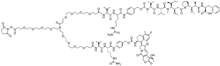 Molecular structure of the compound: N-(NHS-PEG4)-N-(PEG4-Val-Cit-PAB-MMAF)-N-(PEG4-Val-Cit-PAB-Exatecan)
