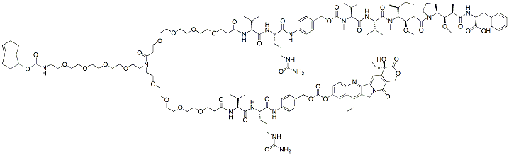 Molecular structure of the compound: N-(TCO-PEG4)-N-(PEG4-Val-Cit-PAB-MMAF)-N-(PEG4-Val-Cit-PAB-SN-38)