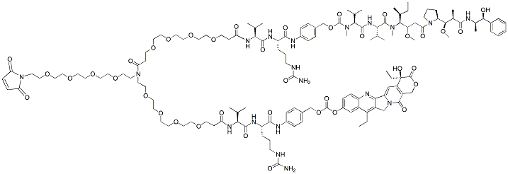 Molecular structure of the compound: N-(Mal-PEG4)-N-(PEG4-Val-Cit-PAB-MMAE)-N-(PEG4-Val-Cit-PAB-SN-38)