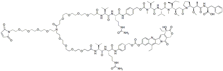 Molecular structure of the compound: N-(Mal-PEG4)-N-(PEG4-Val-Cit-PAB-MMAF)-N-(PEG4-Val-Cit-PAB-SN-38)