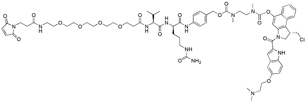 Molecular structure of the compound: MA-PEG4-VC-PAB-DMEA-duocarmycin DM