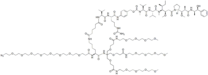 Molecular structure of the compound: Azido-PEG8-Lys-(Val-Cit-PAB-MMAE)Tris-tri-(m-PEG4)