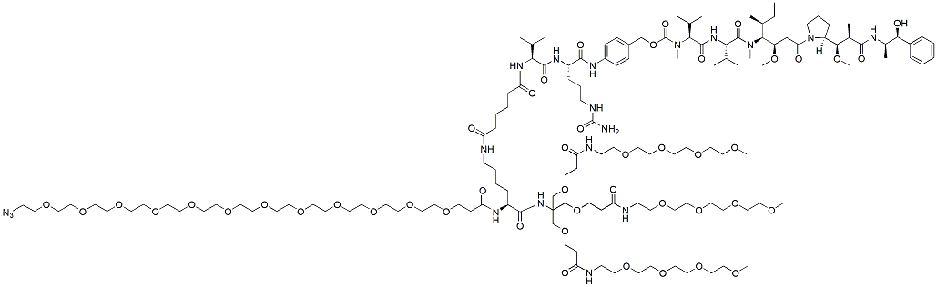 Molecular structure of the compound: Azido-PEG12-Lys-(Val-Cit-PAB-MMAE)Tris-tri-(m-PEG4)