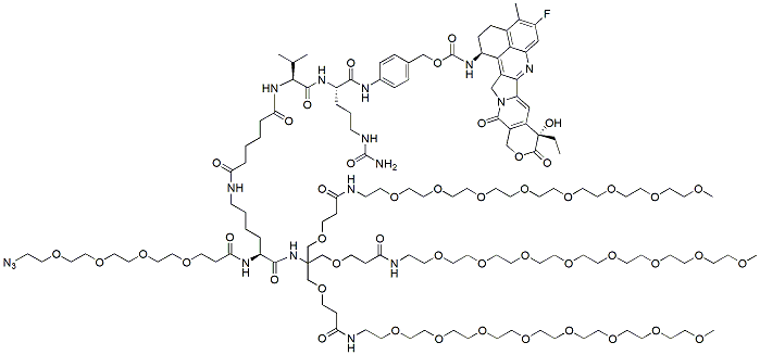 Molecular structure of the compound: Azido-PEG4-Lys-(Val-Cit-PAB-Exatecan)Tris-tri-(m-PEG8)