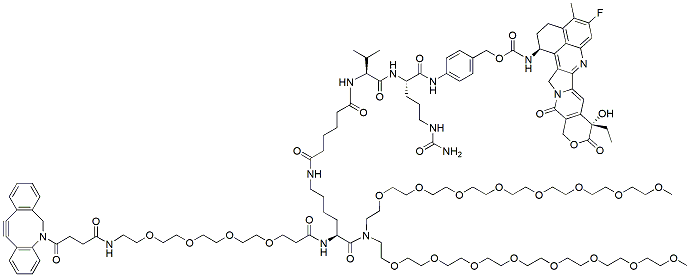 Molecular structure of the compound: DBCO-PEG4-Lys-(C6-Val-Cit-PAB-Exatecan)-bis(m-PEG8)