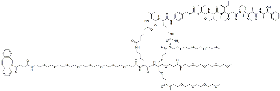 Molecular structure of the compound: DBCO-PEG8-Lys-(Val-Cit-PAB-MMAE)Tris-tri-(m-PEG4)