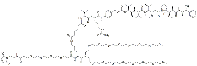 Molecular structure of the compound: Mal-amido-PEG4-Lys-(C6-Val-Cit-PAB-MMAE)-bis(m-PEG8)