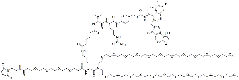 Molecular structure of the compound: Mal-amido-PEG4-Lys-(C6-Val-Cit-PAB-Exatecan)-bis(m-PEG12)