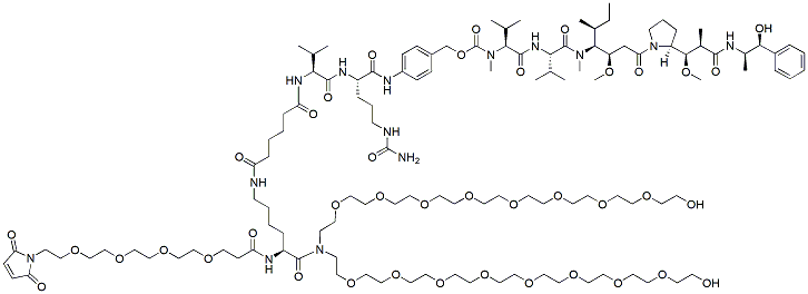 Molecular structure of the compound: Mal-PEG4-Lys-(C6-Val-Cit-PAB-MMAE)-bis-PEG8